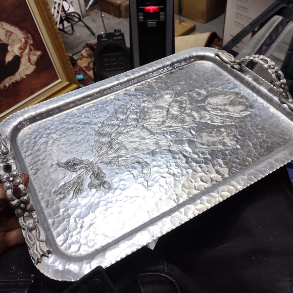 Hand  crafted solid silver serving tray - Picture 3 of 5